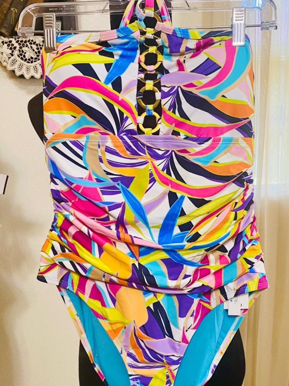 Bleu Rod Beattie Multicolor Tropical Ring-Front One-Piece Swimsuit